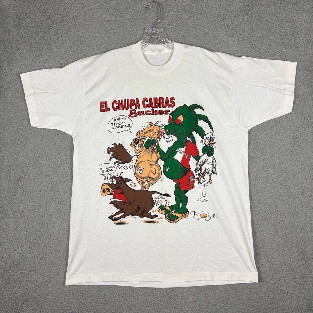 Vintage 90’s CHUPACABRA T-shirt Men’s XL White Humorous Single Stitch Novelty